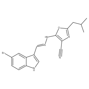 (E)-5-(2-((5-bromo-1H-indol-3-yl)methylene)hydrazinyl)-2-isobutyloxazole-4-carbonitrile结构式