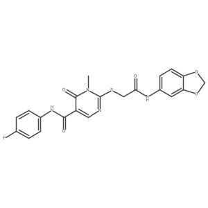 2-((2-(benzo[d][1,3]dioxol-5-ylamino)-2-oxoethyl)thio)-N-(4-fluorophenyl)-1-methyl-6-oxo-1,6-dihydropyrimidine-5-carboxamide Structure