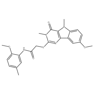 2-((8-methoxy-3,5-dimethyl-4-oxo-4,5-dihydro-3H-pyrimido[5,4-b]indol-2-yl)thio)-N-(2-methoxy-5-methylphenyl)acetamide结构式