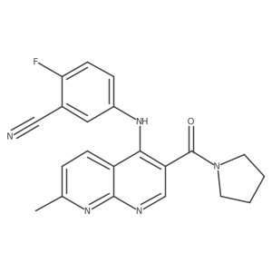 2-Fluoro-5-((7-methyl-3-(pyrrolidine-1-carbonyl)-1,8-naphthyridin-4-yl)amino)benzonitrile结构式