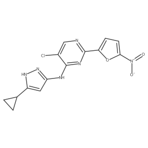 5-chloro-N-(5-cyclopropyl-1H-pyrazol-3-yl)-2-(5-nitro-2-furyl)-pyrimidin-4-amine结构式