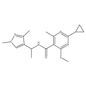 2-Cyclopropyl-N-[1-(1,3-dimethylpyrazol-4-yl)ethyl]-4-methyl-6-methylsulfanylpyrimidine-5-carboxamide Structure