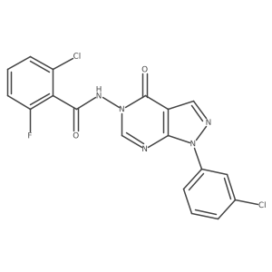 2-chloro-N-(1-(3-chlorophenyl)-4-oxo-1H-pyrazolo[3,4-d]pyrimidin-5(4H)-yl)-6-fluorobenzamide结构式