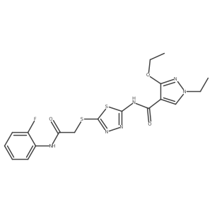 3-ethoxy-1-ethyl-N-(5-((2-((2-fluorophenyl)amino)-2-oxoethyl)thio)-1,3,4-thiadiazol-2-yl)-1H-pyrazole-4-carboxamide结构式