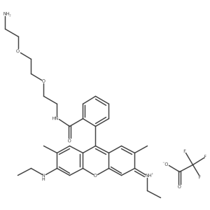 9-(2-((2-(2-(2-Aminoethoxy)ethoxy)ethyl)carbamoyl)phenyl)-3,6-bis(ethylamino)-2,7-dimethylxanthylium trifluoroacetate结构式