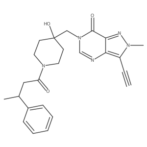 (R)-3-Ethynyl-6-((4-hydroxy-1-(3-phenylbutanoyl)piperidin-4-yl)methyl)-2-methyl-2H-pyrazolo[4,3-d]pyrimidin-7(6H)-one结构式