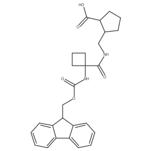 rac-(1R,2S)-2-({[1-({[(9H-fluoren-9-yl)methoxy]carbonyl}amino)cyclobutyl]formamido}methyl)cyclopentane-1-carboxylic acid结构式