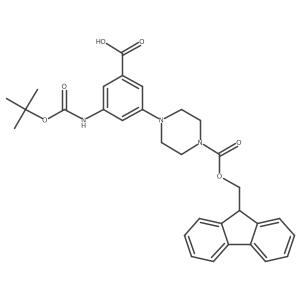 3-{[(tert-butoxy)carbonyl]amino}-5-(4-{[(9H-fluoren-9-yl)methoxy]carbonyl}piperazin-1-yl)benzoic acid Structure