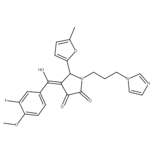(4E)-4-[(3-fluoro-4-methoxyphenyl)-hydroxymethylidene]-1-(3-imidazol-1-ylpropyl)-5-(5-methylfuran-2-yl)pyrrolidine-2,3-dione Structure