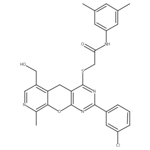 2-((2-(3-chlorophenyl)-6-(hydroxymethyl)-9-methyl-5H-pyrido[4',3':5,6]pyrano[2,3-d]pyrimidin-4-yl)thio)-N-(3,5-dimethylphenyl)acetamide结构式