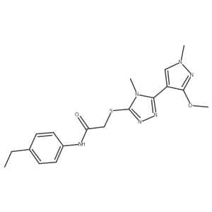 N-(4-ethylphenyl)-2-((5-(3-methoxy-1-methyl-1H-pyrazol-4-yl)-4-methyl-4H-1,2,4-triazol-3-yl)thio)acetamide结构式