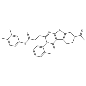 2-((7-acetyl-4-oxo-3-(o-tolyl)-3,4,5,6,7,8-hexahydropyrido[4',3':4,5]thieno[2,3-d]pyrimidin-2-yl)thio)-N-(3,4-dimethylphenyl)acetamide Structure