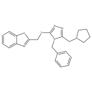 c1ccc(Cn2c(CN3CCCC3)nnc2SCc2nc3ccccc3s2)cc1结构式