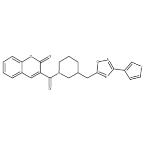 3-(3-((3-(thiophen-3-yl)-1,2,4-oxadiazol-5-yl)methyl)piperidine-1-carbonyl)-2H-chromen-2-one Structure