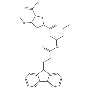1-[(3S)-3-({[(9H-fluoren-9-yl)methoxy]carbonyl}amino)hexanoyl]-4-methoxypyrrolidine-3-carboxylic acid结构式