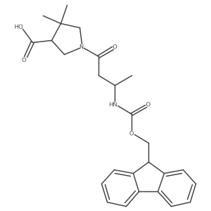 1-[(3S)-3-({[(9H-fluoren-9-yl)methoxy]carbonyl}amino)butanoyl]-4,4-dimethylpyrrolidine-3-carboxylic acid结构式