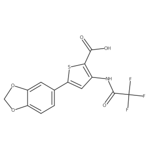 5-(1,3-Dioxaindan-5-yl)-3-(2,2,2-trifluoroacetamido)thiophene-2-carboxylic acid结构式