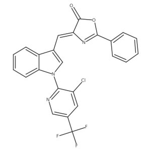 4-({1-[3-chloro-5-(trifluoromethyl)-2-pyridinyl]-1H-indol-3-yl}methylene)-2-phenyl-1,3-oxazol-5(4H)-one结构式