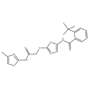 N-[5-[2-[(4-methylthiazol-2-yl)amino]-2-oxo-ethyl]sulfanyl-1,3,4-thiadiazol-2-yl]-2-(trifluoromethyl)benzamide结构式