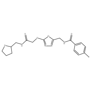 4-fluoranyl-N-[[5-[2-oxidanylidene-2-(oxolan-2-ylmethylamino)ethyl]sulfanyl-1,3,4-oxadiazol-2-yl]methyl]benzamide Structure