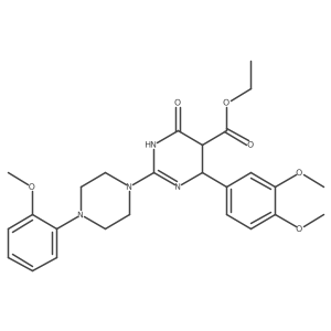 Ethyl 6-(3,4-dimethoxyphenyl)-2-[4-(2-methoxyphenyl)piperazin-1-yl]-4-oxo-1,4,5,6-tetrahydropyrimidine-5-carboxylate结构式
