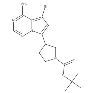 Tert-butyl 3-(4-amino-5-bromopyrrolo[2,1-f][1,2,4]triazin-7-yl)pyrrolidine-1-carboxylate结构式