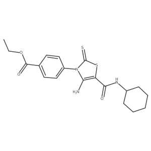 ethyl 4-(4-amino-5-(cyclohexylcarbamoyl)-2-thioxothiazol-3(2H)-yl)benzoate结构式