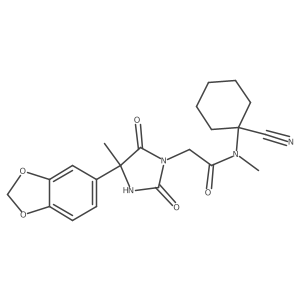 2-[4-(1,3-dioxaindan-5-yl)-4-methyl-2,5-dioxoimidazolidin-1-yl]-N-(1-cyanocyclohexyl)-N-methylacetamide结构式