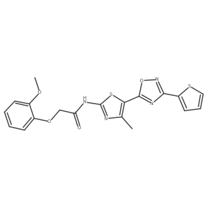 2-(2-methoxyphenoxy)-N-[(2Z)-4-methyl-5-[3-(thiophen-2-yl)-1,2,4-oxadiazol-5-yl]-1,3-thiazol-2(3H)-ylidene]acetamide Structure
