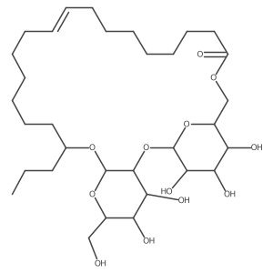 9-Eicosenoic acid, 17-[(2-O-I(2)-D-glucopyranosyl-I(2)-D-glucopyranosyl)oxy]-, intramol. 1,6a(2)a(2)-ester, (17S)-结构式