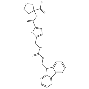 3-{5-[({[(9H-fluoren-9-yl)methoxy]carbonyl}amino)methyl]furan-2-amido}oxolane-3-carboxylic acid结构式