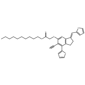 (Z)-decyl 2-((3-cyano-4-(thiophen-2-yl)-7-(thiophen-2-ylmethylene)-6,7-dihydro-5H-cyclopenta[b]pyridin-2-yl)thio)acetate结构式