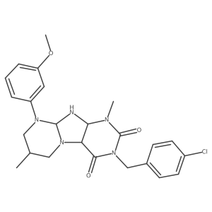3-[(4-chlorophenyl)methyl]-9-(3-methoxyphenyl)-1,7-dimethyl-6,7,8,9a,10,10a-hexahydro-4aH-purino[7,8-a]pyrimidine-2,4-dione结构式