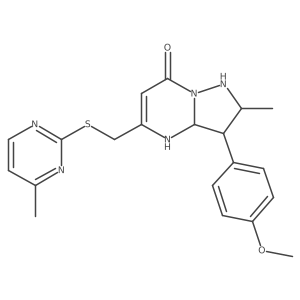 3-(4-methoxyphenyl)-2-methyl-5-[(4-methylpyrimidin-2-yl)sulfanylmethyl]-2,3,3a,4-tetrahydro-1H-pyrazolo[1,5-a]pyrimidin-7-one结构式