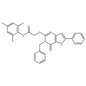 2-((3-benzyl-4-oxo-6-phenyl-4,5-dihydro-3H-pyrrolo[3,2-d]pyrimidin-2-yl)thio)-N-mesitylacetamide Structure