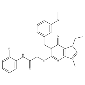 2-({1-ethyl-6-[(3-methoxyphenyl)methyl]-3-methyl-7-oxo-1H,6H,7H-pyrazolo[4,3-d]pyrimidin-5-yl}sulfanyl)-N-(2-fluorophenyl)acetamide结构式