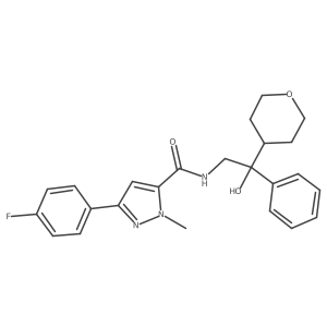 3-(4-fluorophenyl)-N-(2-hydroxy-2-phenyl-2-(tetrahydro-2H-pyran-4-yl)ethyl)-1-methyl-1H-pyrazole-5-carboxamide Structure