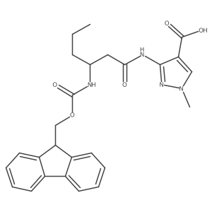 3-[(3R)-3-({[(9H-fluoren-9-yl)methoxy]carbonyl}amino)hexanamido]-1-methyl-1H-pyrazole-4-carboxylic acid结构式
