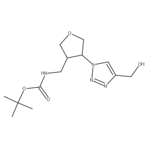 rac-tert-butyl N-{[(3R,4R)-4-[4-(hydroxymethyl)-1H-1,2,3-triazol-1-yl]oxolan-3-yl]methyl}carbamate Structure