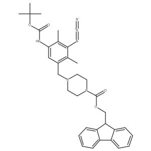(9H-fluoren-9-yl)methyl 4-[(3-azido-5-{[(tert-butoxy)carbonyl]amino}-2,4-dimethylphenyl)methyl]piperazine-1-carboxylate Structure