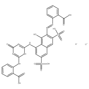 Benzoic acid, 2-[2-[8-[[6-[(2-carboxyphenyl)amino]-4,5-dihydro-4-oxo-1,3,5-triazin-2-yl]amino]-1-hydroxy-3,6-disulfo-2-naphthalenyl]diazenyl]-, lithium salt (1:4) Structure