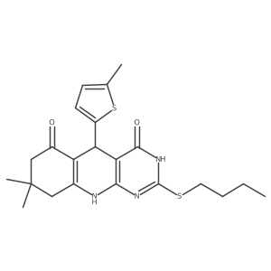 2-(butylsulfanyl)-8,8-dimethyl-5-(5-methylthiophen-2-yl)-5,8,9,10-tetrahydropyrimido[4,5-b]quinoline-4,6(3H,7H)-dione Structure