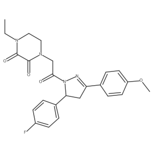 1-ethyl-4-(2-(5-(4-fluorophenyl)-3-(4-methoxyphenyl)-4,5-dihydro-1H-pyrazol-1-yl)-2-oxoethyl)piperazine-2,3-dione结构式