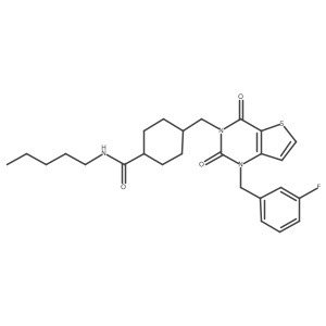 4-((1-(3-fluorobenzyl)-2,4-dioxo-1,2-dihydrothieno[3,2-d]pyrimidin-3(4H)-yl)methyl)-N-pentylcyclohexanecarboxamide结构式