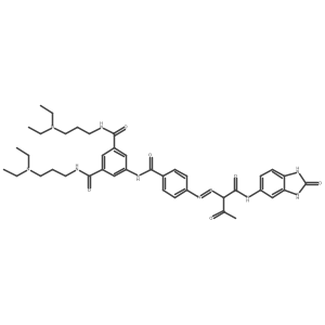(E)-N1,N3-Bis(3-(diethylamino)propyl)-5-(4-((1,3-dioxo-1-((2-oxo-2,3-dihydro-1H-benzo[d]imidazol-5-yl)amino)butan-2-yl)diazenyl)benzamido)isophthalamide结构式