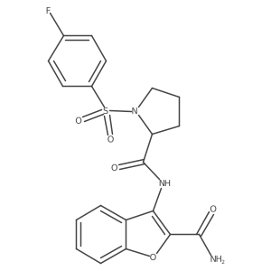 N-(2-carbamoylbenzofuran-3-yl)-1-((4-fluorophenyl)sulfonyl)pyrrolidine-2-carboxamide结构式