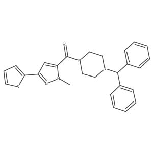 (4-benzhydrylpiperazin-1-yl)(1-methyl-3-(thiophen-2-yl)-1H-pyrazol-5-yl)methanone结构式