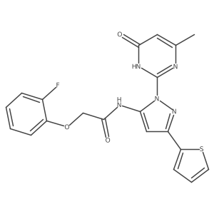 2-(2-fluorophenoxy)-N-[1-(4-methyl-6-oxo-1,6-dihydropyrimidin-2-yl)-3-(thiophen-2-yl)-1H-pyrazol-5-yl]acetamide Structure