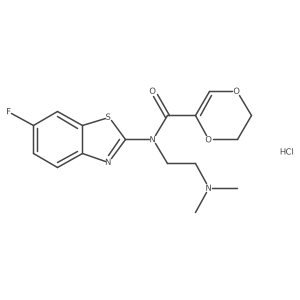 N-(2-(dimethylamino)ethyl)-N-(6-fluorobenzo[d]thiazol-2-yl)-5,6-dihydro-1,4-dioxine-2-carboxamide hydrochloride结构式
