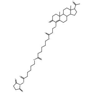 2,5-Dioxo-1-pyrrolidinyl 6-(6-{3-[(progesterone-4-yl)thiopropanoyl]aminohexanoyl}amino)hexanoate Structure